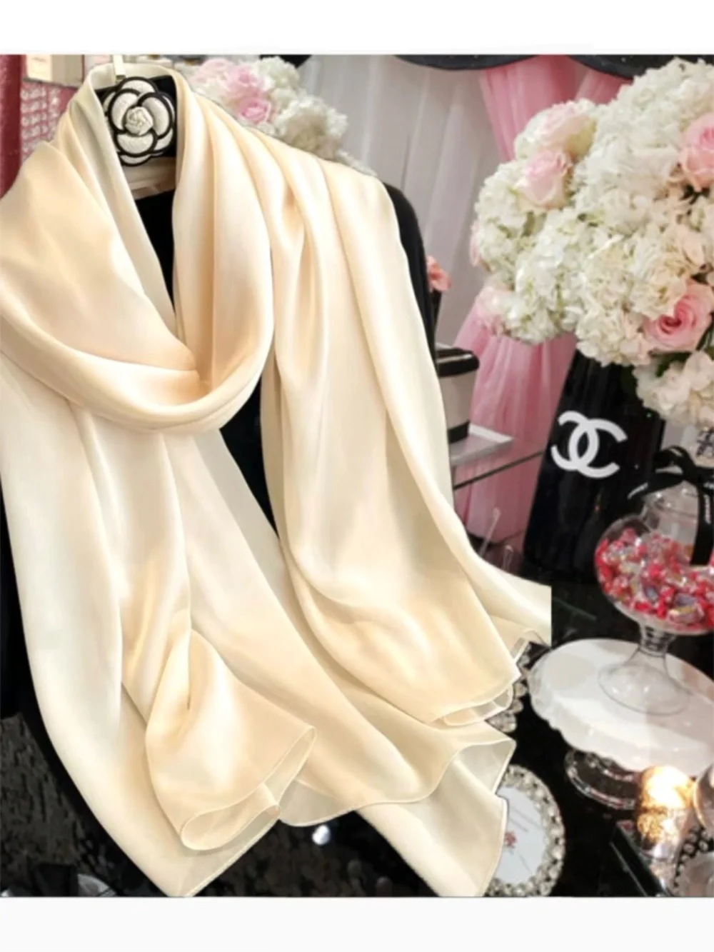 100% SILK SATIN Luxury Ivory Large Shawl Scarf Wrap Bridal Cover up Wedding Gift
